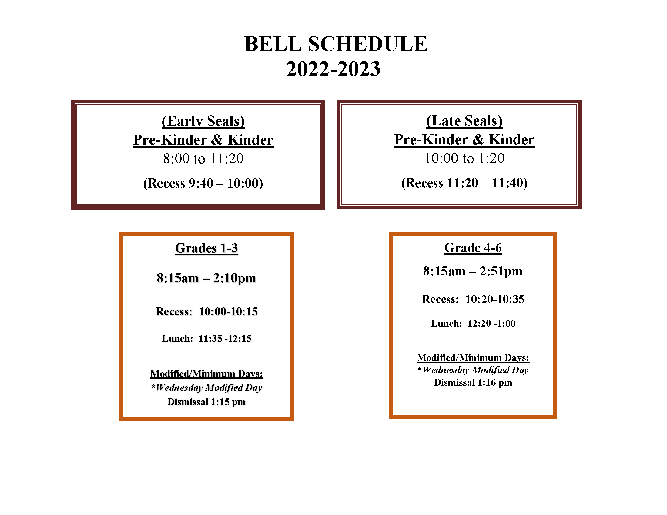 Bell Schedule Springbrook Elementary