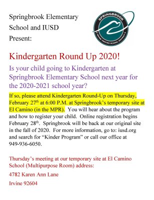 Kindergarten Round Up 2020